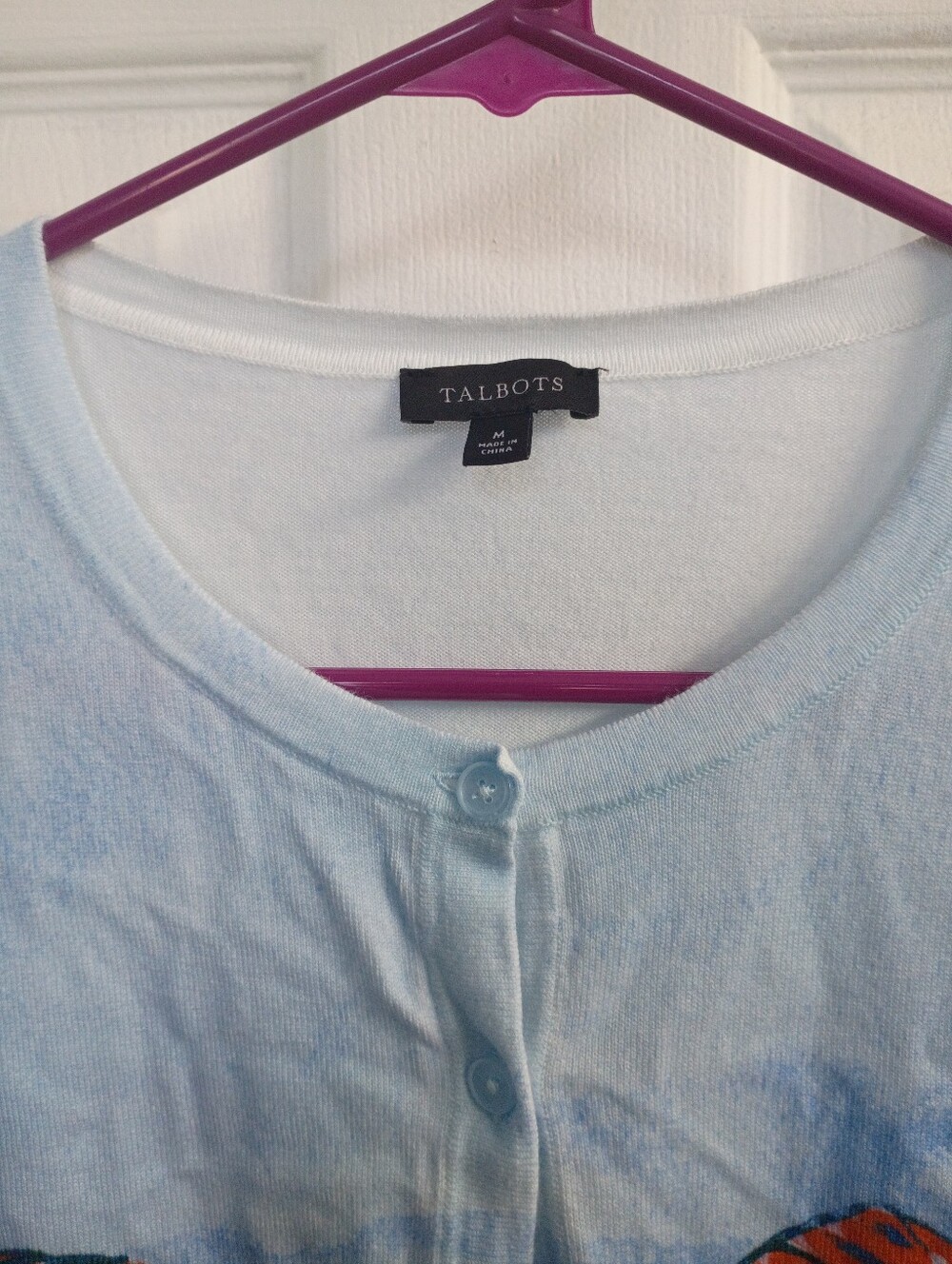 Talbots Light Blue Printed Button-Front Cardigan - Picture 2 of 5
